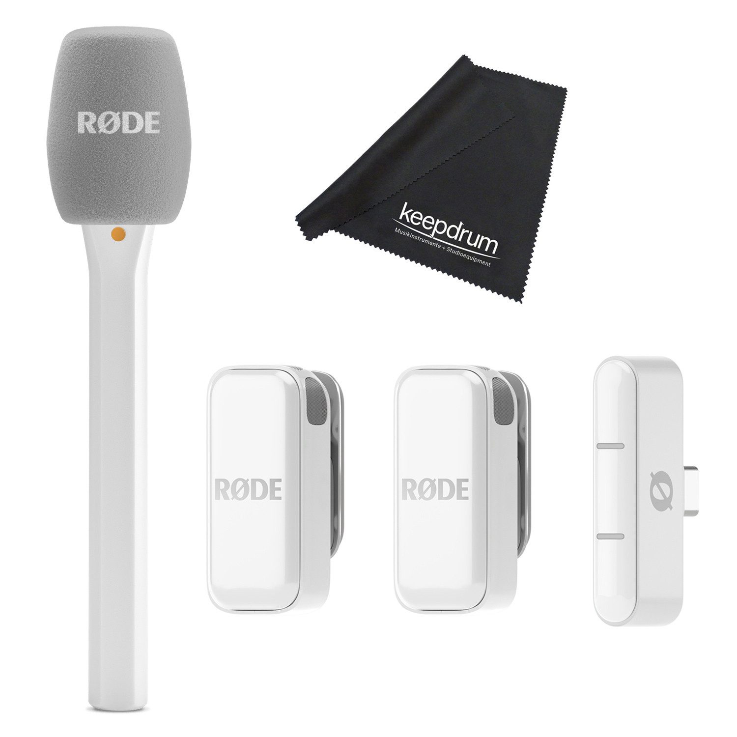 RØDE Rode Mikrofon-Funksystem Wireless Micro USB-C Interview Set Weiss Digitales Aufnahmegerät (Vorteils-Set mit Handadapter)