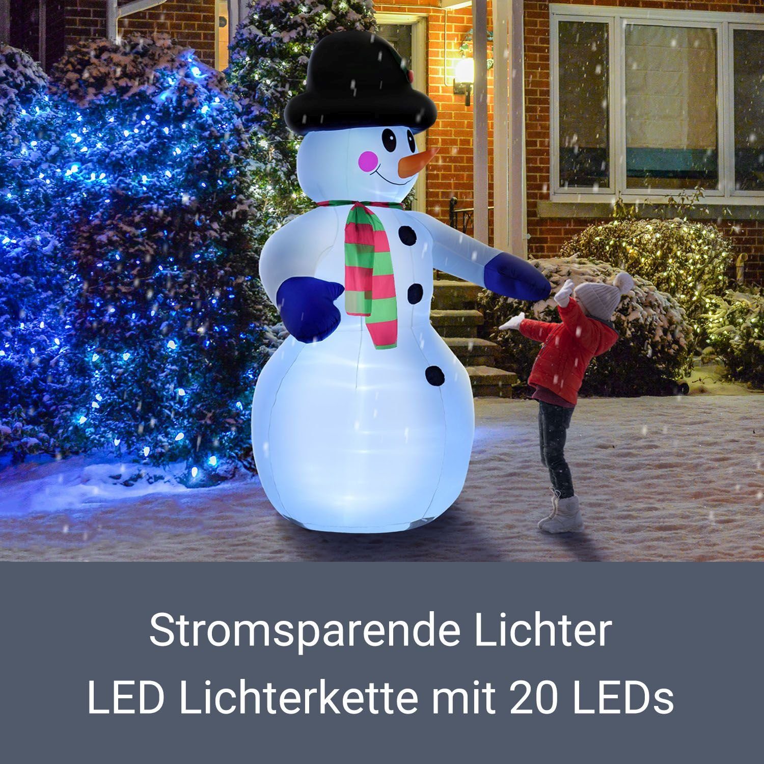Juskys Schneemann XXL Schneemann, LED-Licht, integriertem mit Gebläse, spritzwassergeschützt aufblasbar
