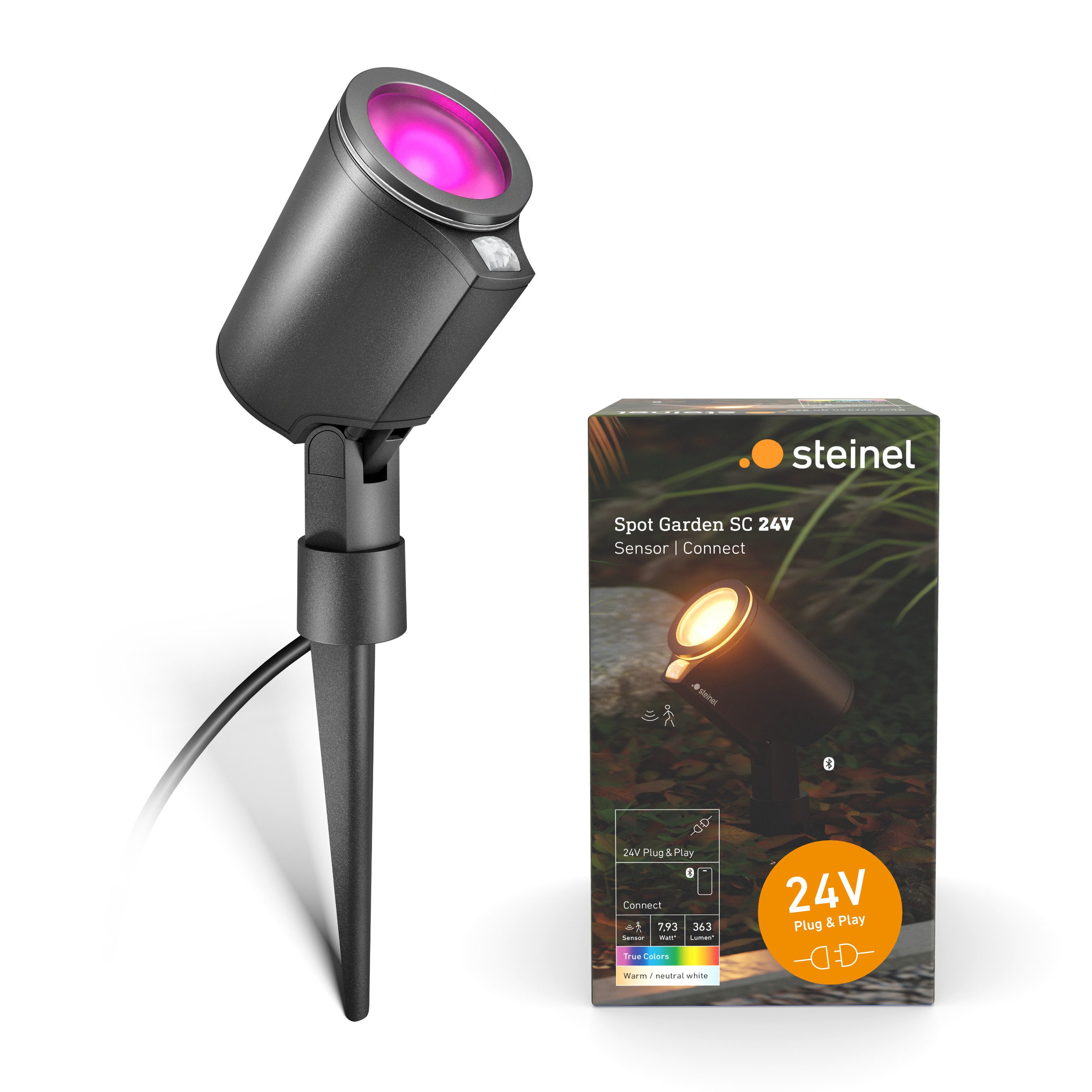 steinel Gartenstrahler Spot Garden 24 V, mit Bewegungsmelder, LED fest integriert, 16 Mio. Farben, RGBWW, dimmbar, Zeitschaltuhr, Plug & Play