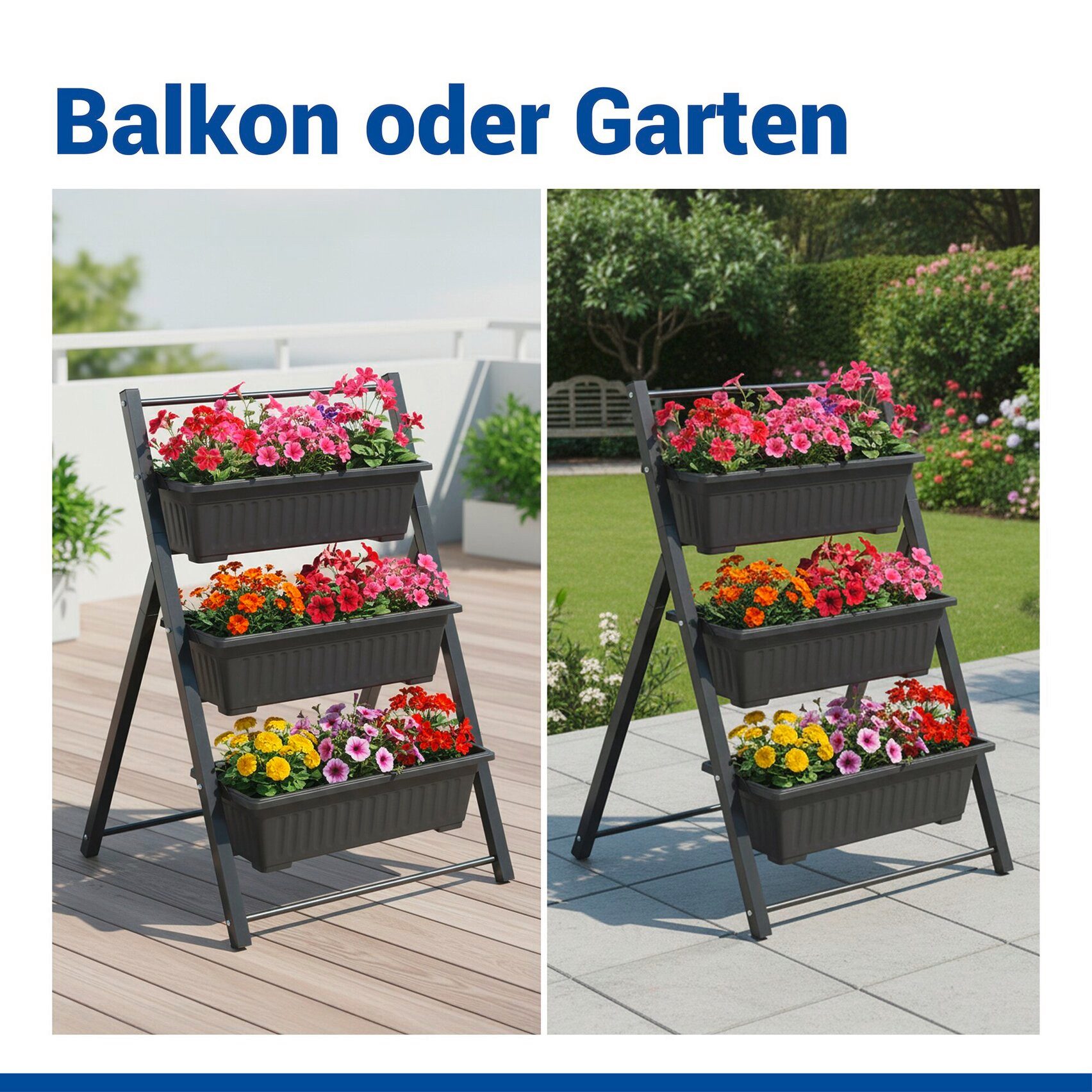 Maximex Hochbeet Vertikales Hochbeet 3 Etagen, vertikales Hochbeet für Balkon & Terrasse, herausnehmbare Pflanzkästen – Bild 5 von 5