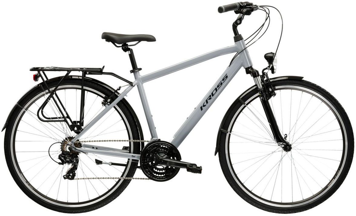 Kross Trekkingrad Herren-Trekkingrad 28" Trans 1.0 Grau 21 Gänge, 21 Gang Shimano TOURNEY TY300 Schaltwerk, Kettenschaltung