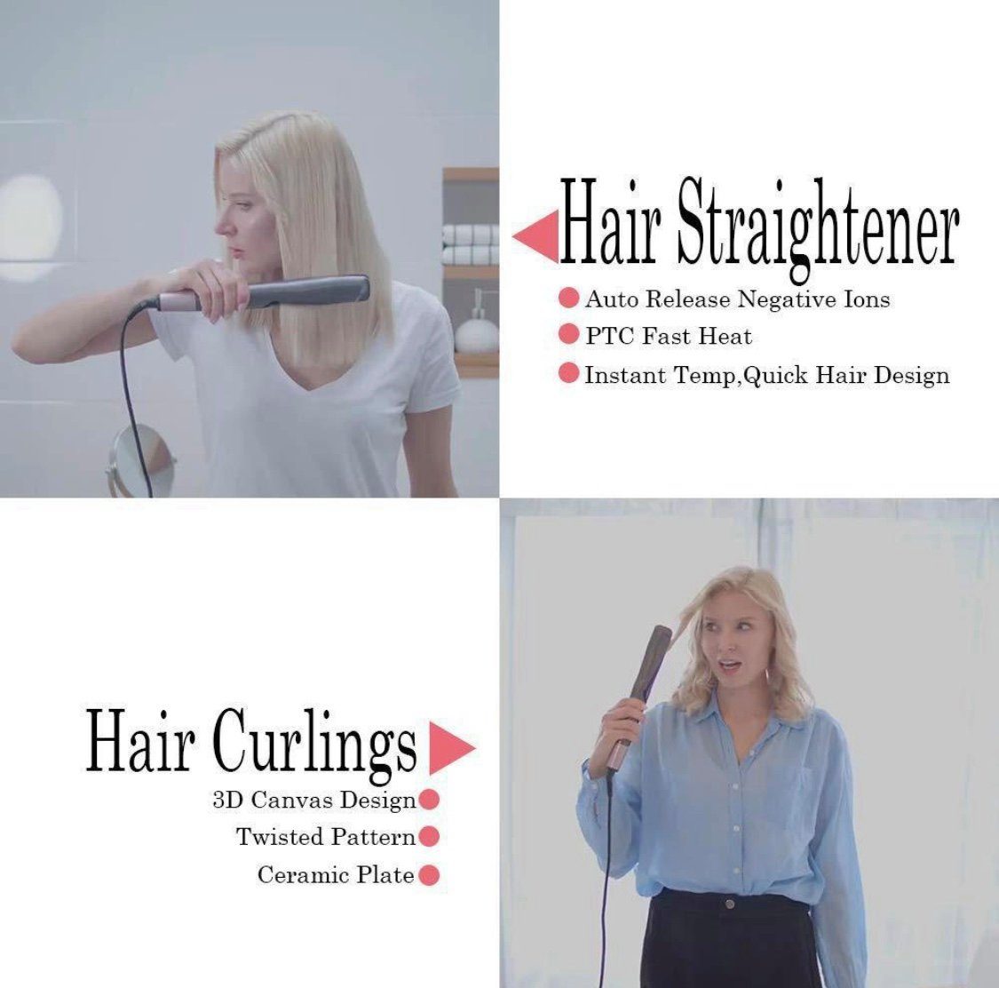 1 Glätteisen Keramik-Turmalin-Beschichtung 2 Twisted-Iron Curl Straight Haarglätter and in Lockencreator und Cosmetics Lalano`S