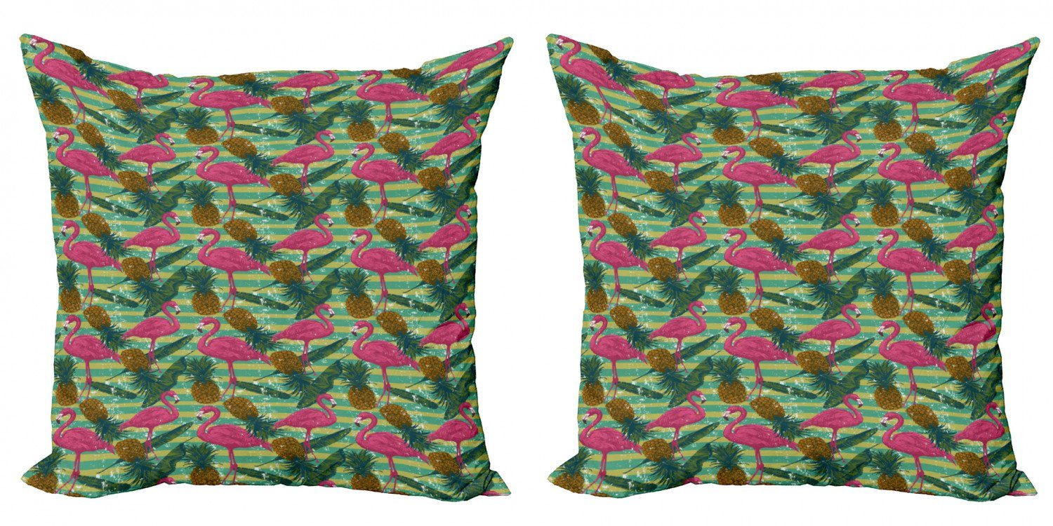 Accent Ananas Leaf Flamingo Stück), Abakuhaus (2 Digitaldruck, Modern Doppelseitiger Banana Kissenbezüge