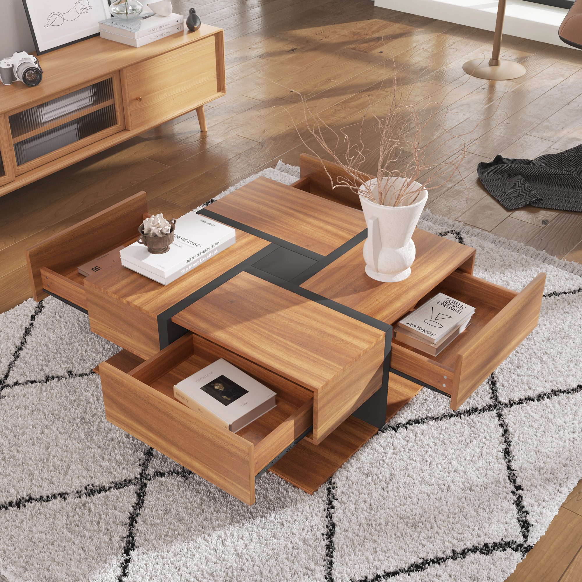 STILVORA Couchtisch Sofatisch mit 4 Schublade,Beistelltisch Kaffeetisch mit günstig online kaufen