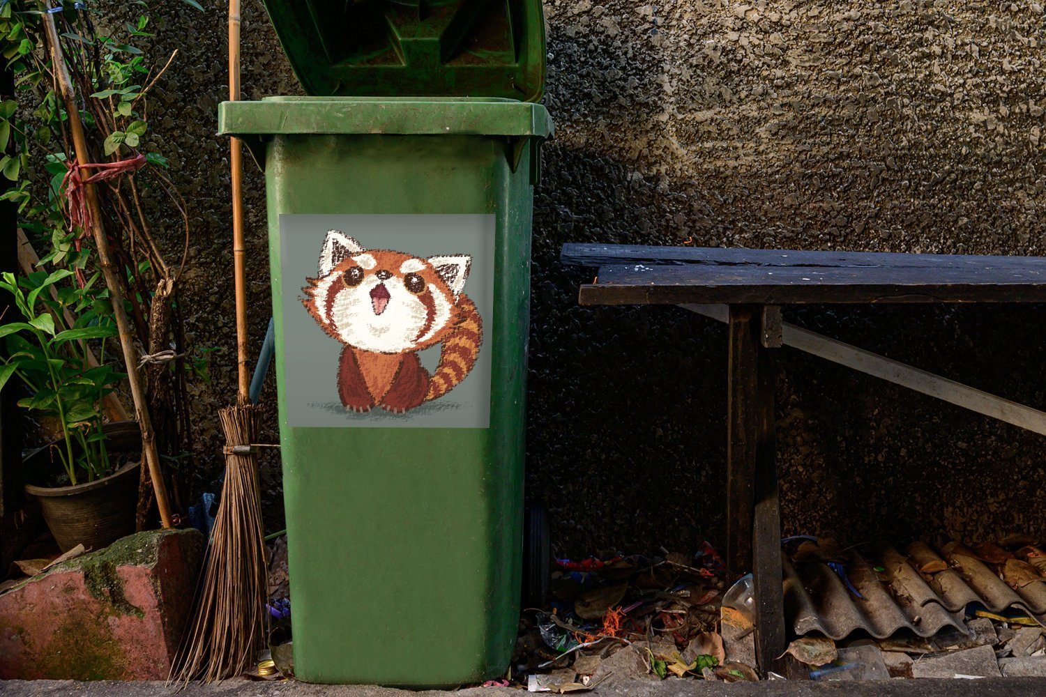 Pandas Illustration Mülleimer-aufkleber, (1 Eine Sticker, Container, St), Wandsticker MuchoWow eines Mülltonne, kleinen Abfalbehälter