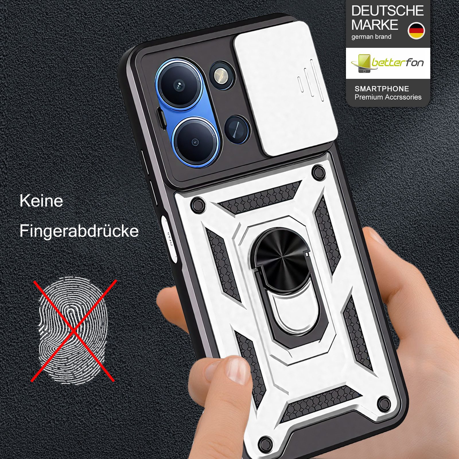 betterfon Handyhülle Panzerhülle für Xiaomi Redmi 15C mit Kameraschutz & Ringhalter, Outdoorhülle mit Smartstand und Silikonkern