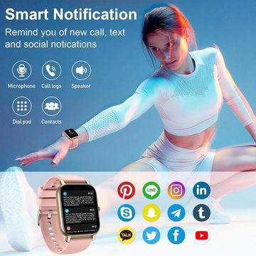 Dotn Damen mit Telefonfunktion Touchscreen Smartwatch (1.85 Zoll, Andriod iOS), 110+ Sportmodi Fitness Sport mit Pulsuhr Schrittzähler Schlafmonitor