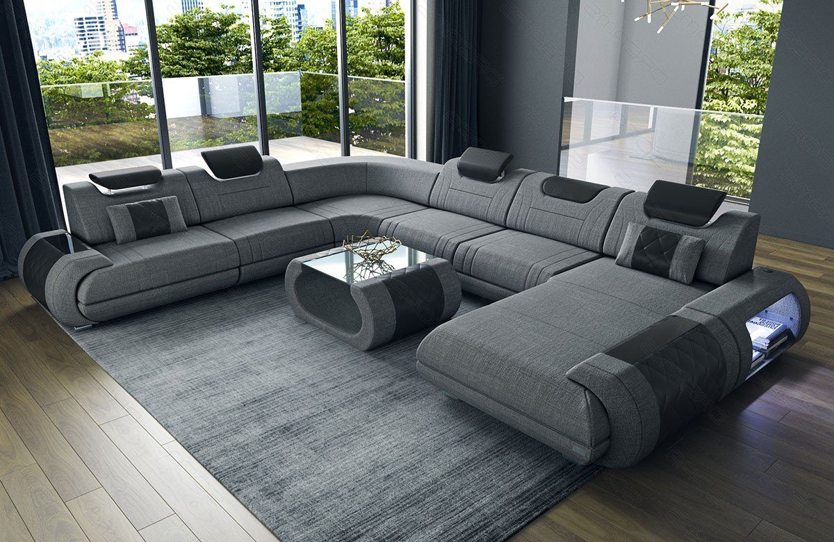 wahlweise XXL Stoff Polsterstoff Wohnlandschaft mit Dreams Strukturstoff H Rimini grau-schwarz Bettfunktion Couch Sofa Sofa Stoffsofa,