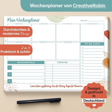 CreativeRobin Notizblock Wochenplaner Block A4 mit 50 Blatt • Praktische Schreibtischunterlage