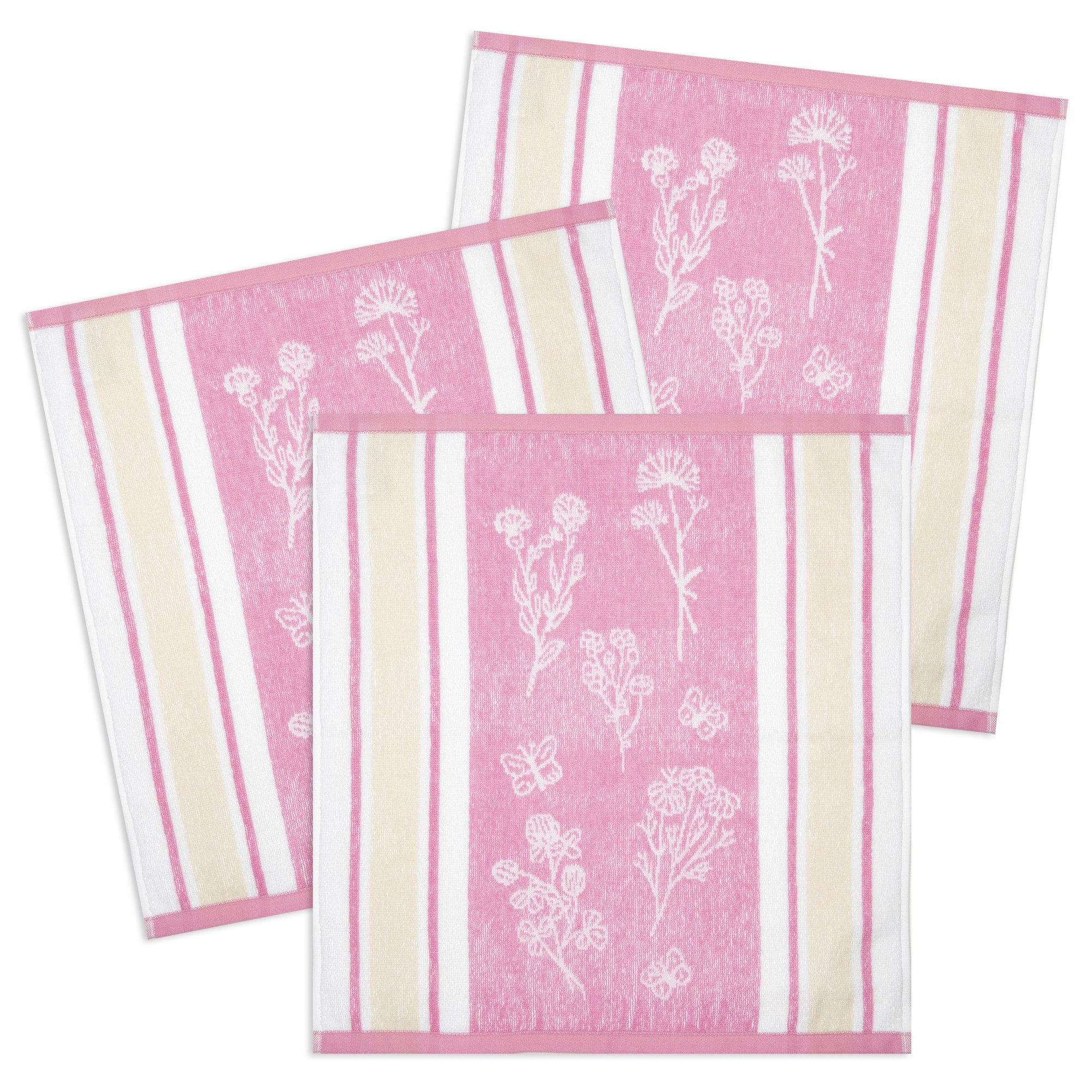 Kracht Geschirrtuch Wildblumen, (Set, 3-tlg., 3-teilig), 3er Pack Frottee Küchenhandtücher (3 Stück) ca.50x50cm Baumwolle
