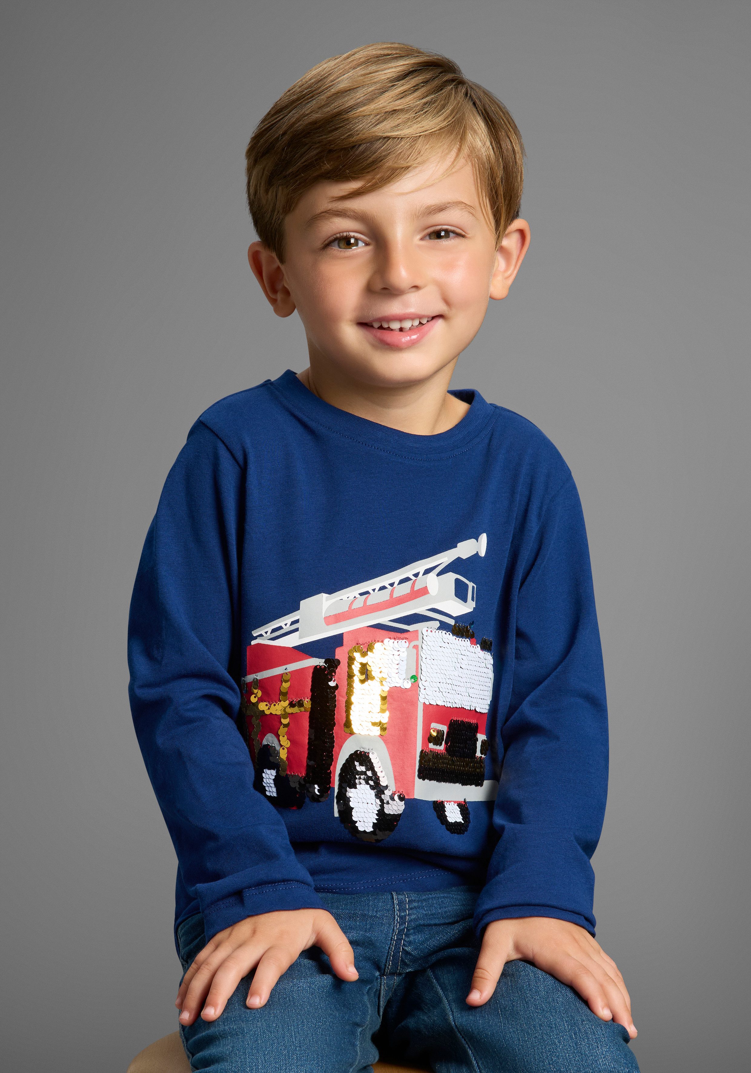 Langarmshirt Feuerwehr Pailletten Shirt