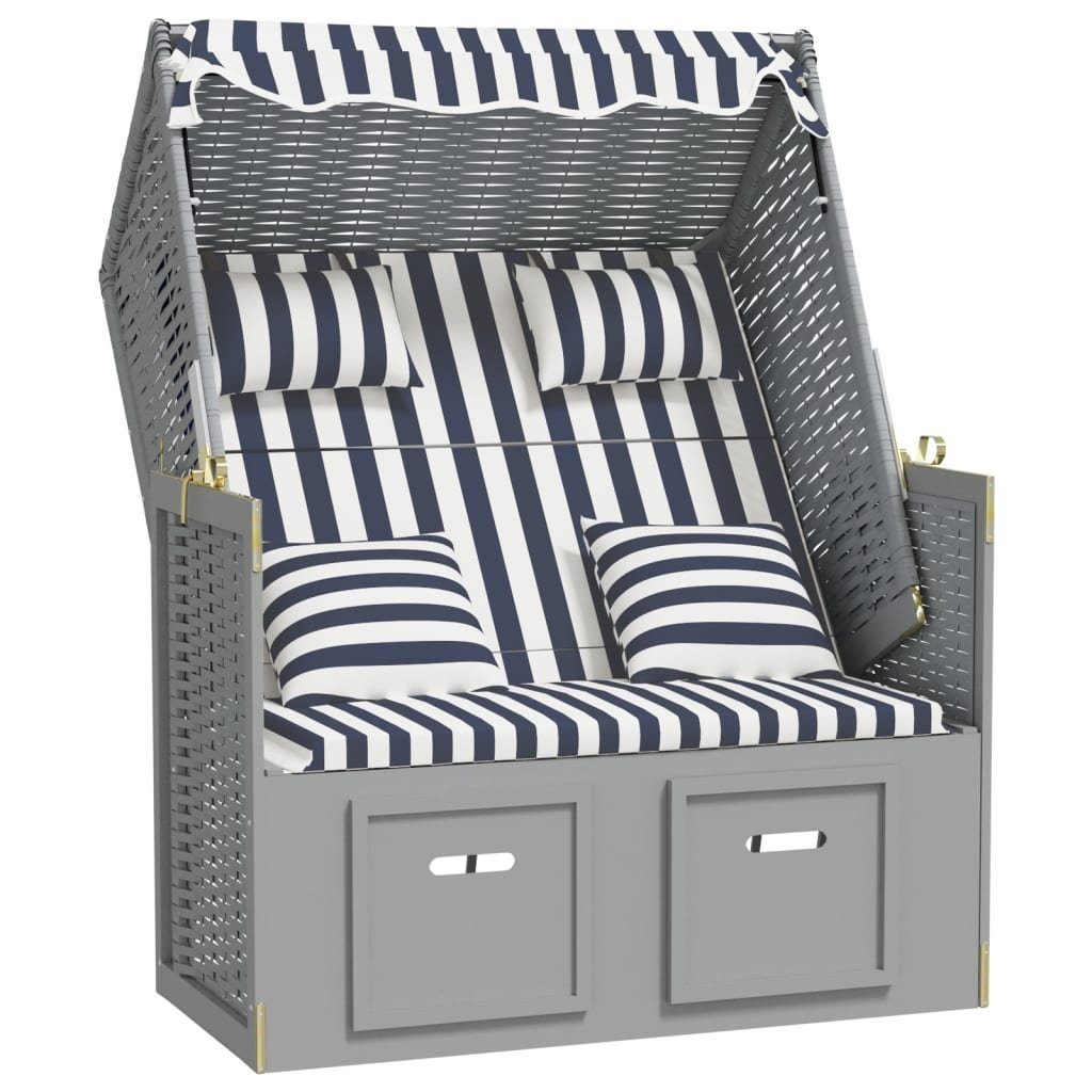 furnicato Strandkorb mit Kissen Poly Rattan und Massivholz Blau & Weiß, BxTxH: 55x55x156 cm, (1-tlg)