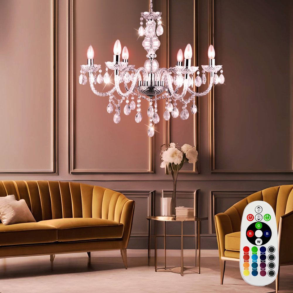 GLOBO LIGHTING Kronleuchter, Leuchtmittel inklusive, Kron Leuchter Hänge Lampe Decken Lüster klar Fernbedienung im Set
