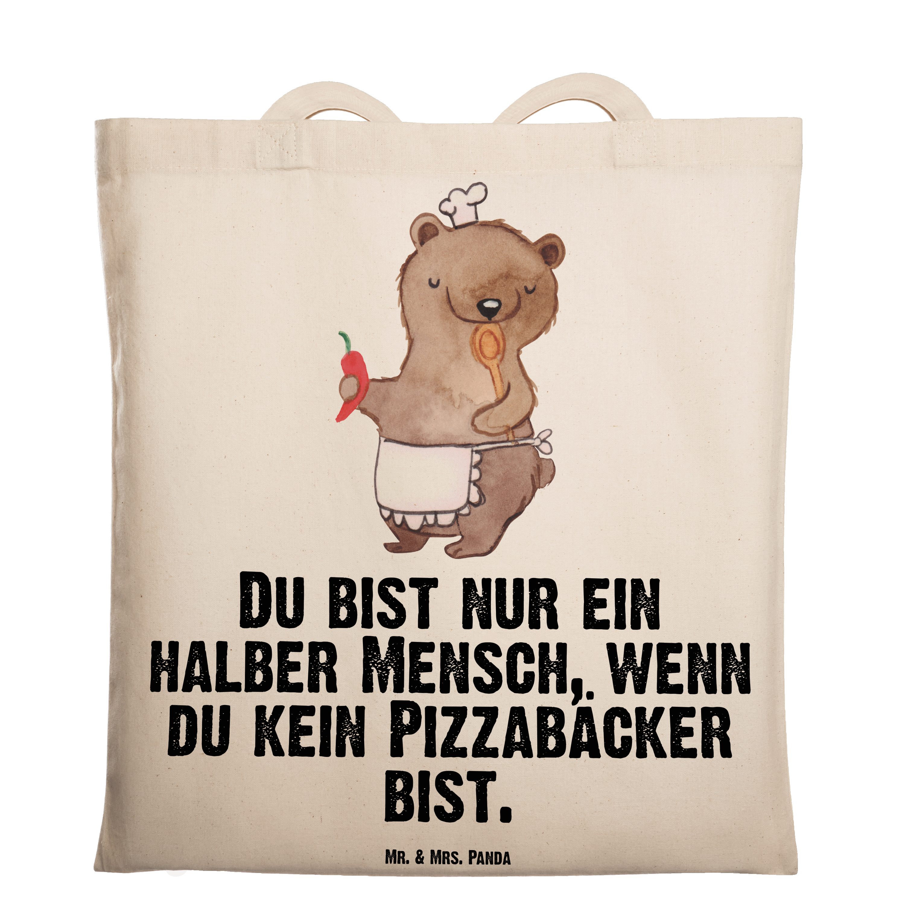 Mr. & Mrs. Panda Tragetasche Pizzabäcker mit Herz - Transparent - Geschenk, Jutebeutel, Pizzabring (1-tlg)