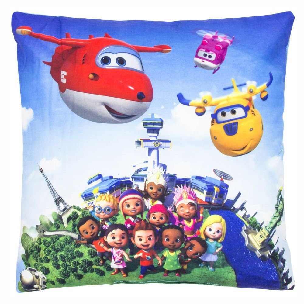 Super Wings Dekokissen Rundflug Kinder Deko-Kissen 40 x 40 cm Super Wings Wende-Motiv