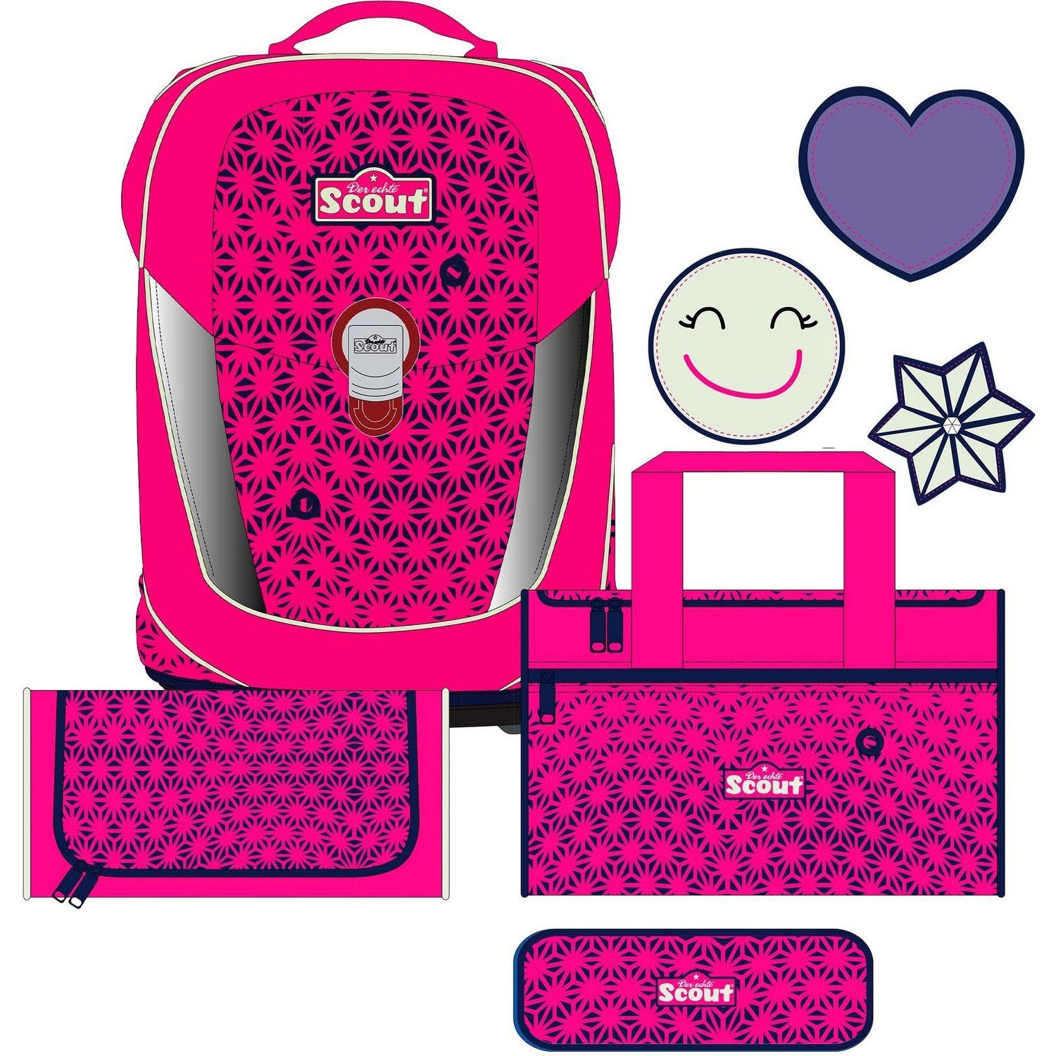 Scout Schulranzen Sunny II Schulranzen Set 4-tlg. Neon Safety Pink Glow