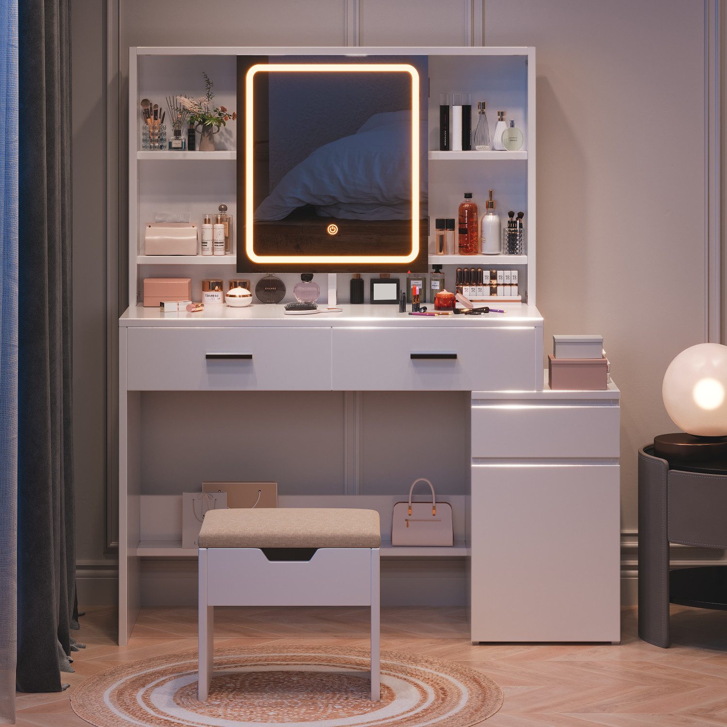 HOMALL Schminktisch Mit Spiegel und dreifarbigem LED-Licht 3 Schubladen 8 A günstig online kaufen