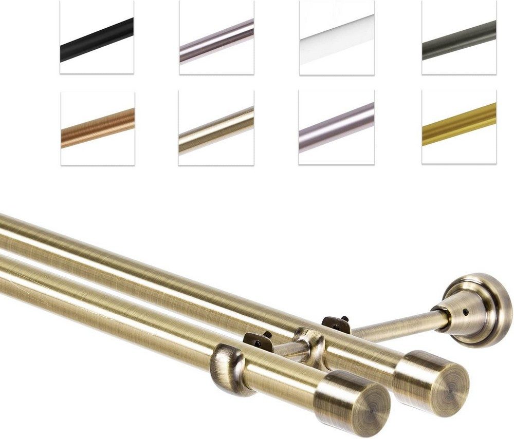 MDEKOR Gardinenstange Vorhangstange 19mm, 2-läufig, kürzbar, 2-läufig Wandmontage, 120 cm Antik Gold