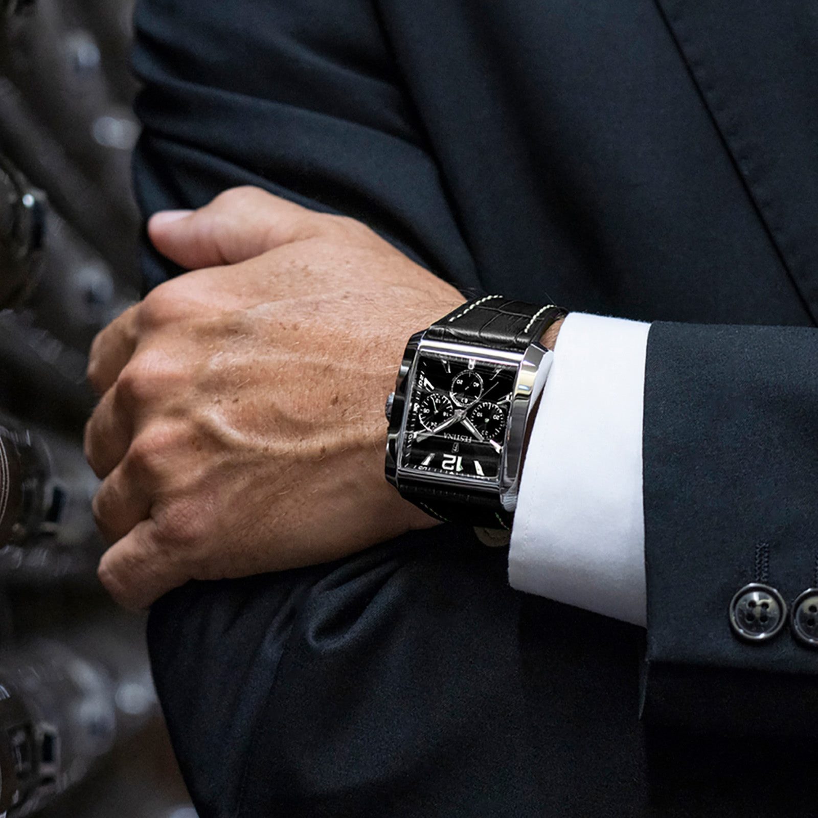 Festina Chronograph Festina Herrenuhr Leder schwarz Timeless, (Chronograph), Herren Armbanduhr eckig, Lederarmband schwarz, Elegant
