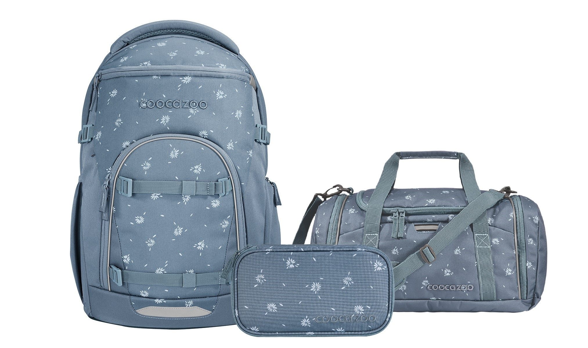 coocazoo Schulranzen Schulrucksack-Set BYTE Bloomy Daisy 3-teilig (3-teilig), für digitale Schule, ergonomisch, Easy-Grow-System