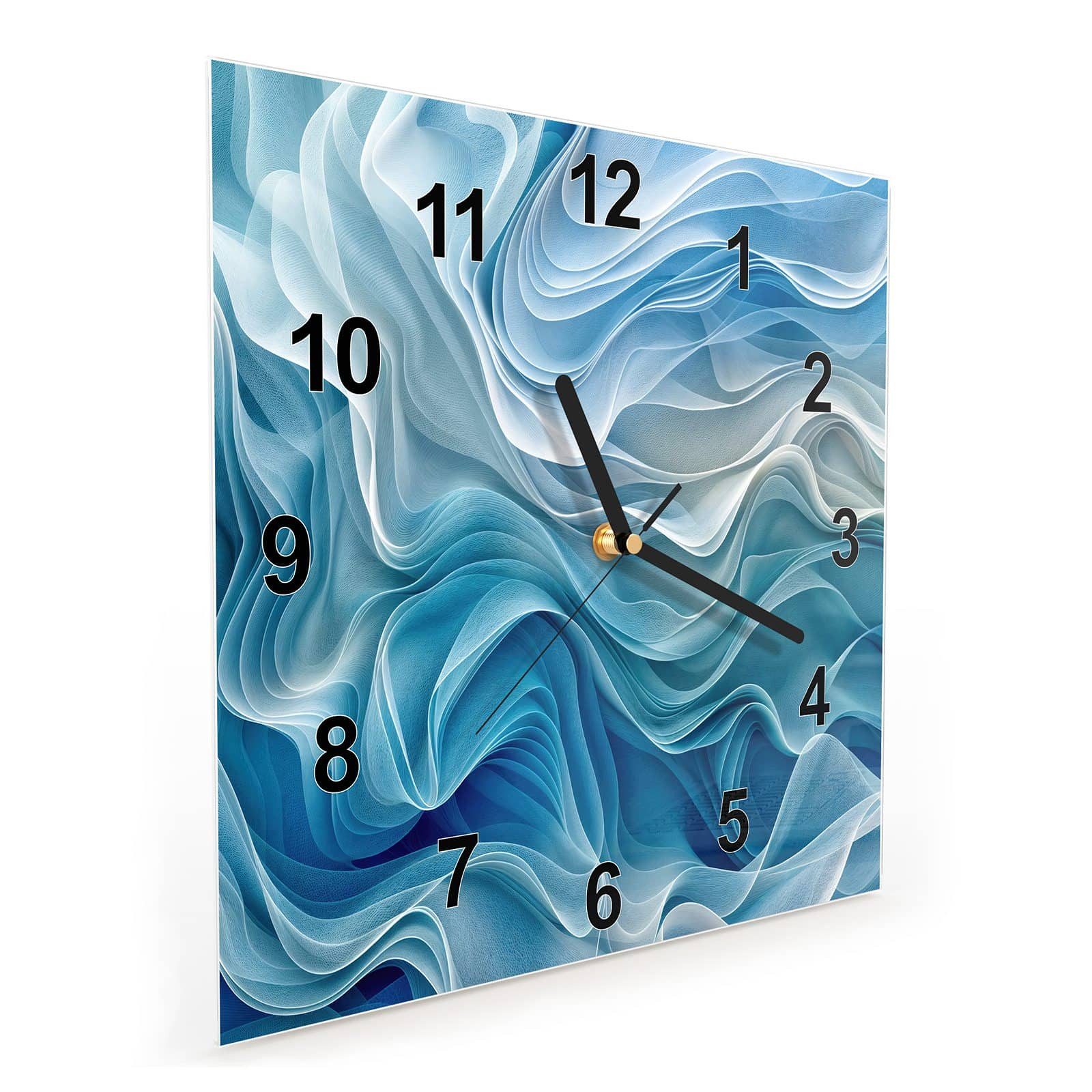 Wanduhr Glasuhr Wanduhr Wandkunst Größe 30 x 30 cm mit Motiv Wellenfließend