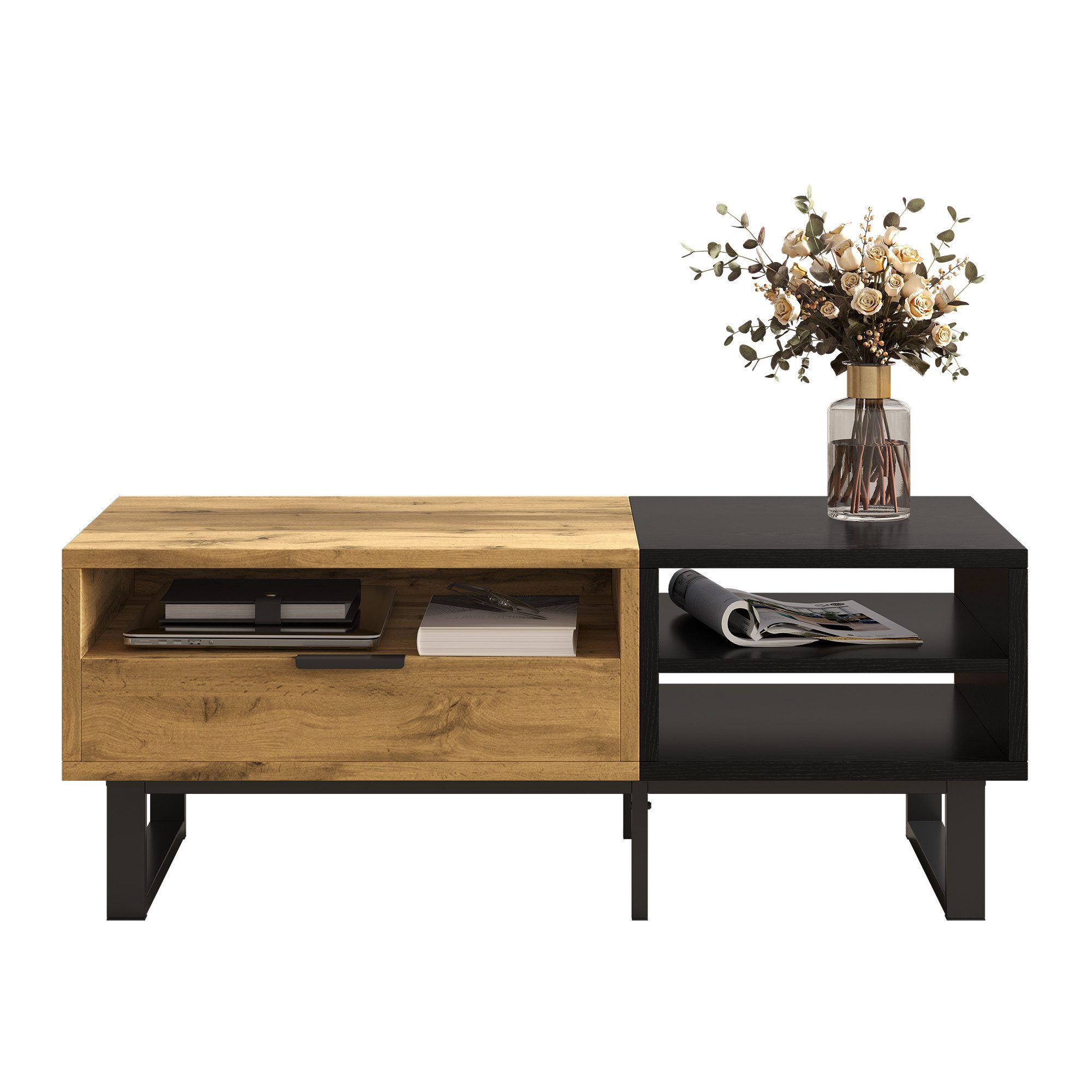 Merax Couchtisch mit Farbblockstruktur und Metallbeine günstig online kaufen