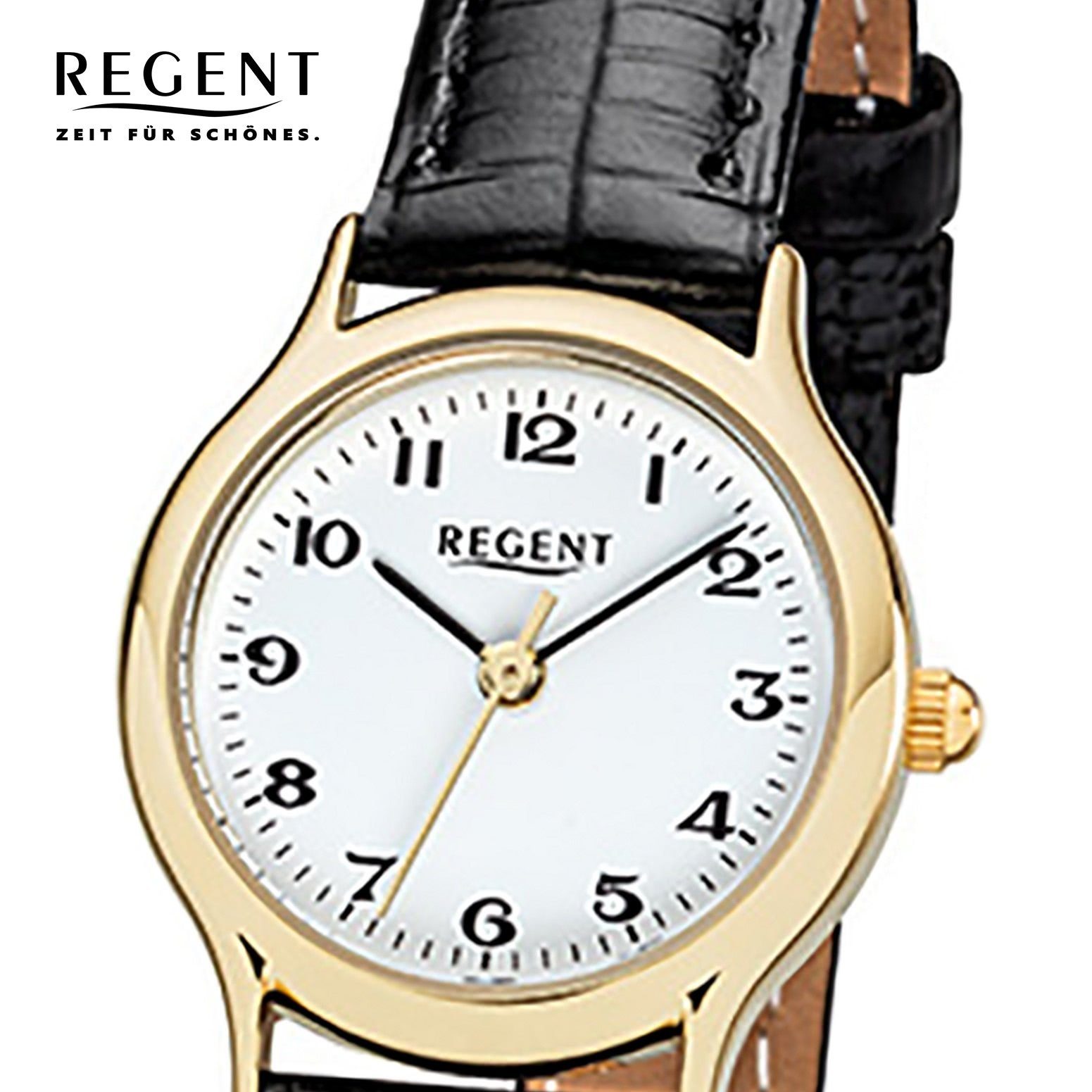 Regent Quarzuhr Regent Damen-Armbanduhr Lederarmband 24mm), Analog, rund, Damen schwarz (ca. Armbanduhr klein