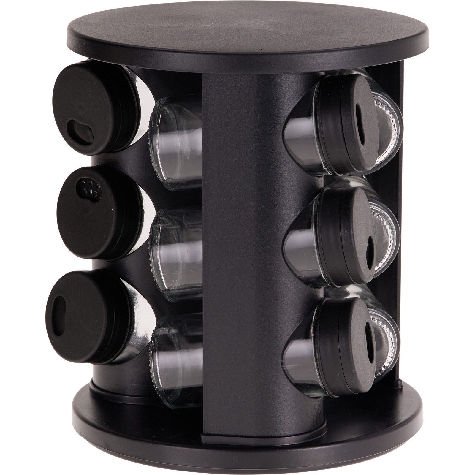 Excellent Houseware Gewürzbehälter Gewürzständer mit 9 Gläsern, schwarz, 17 x 17 x 19,5 cm, Glas