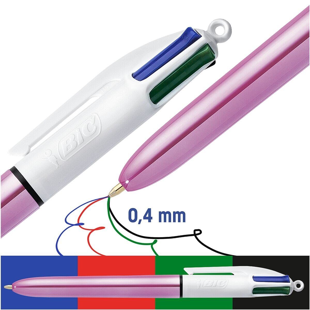 Kugelschreiber Stift 4 in BIC Shine, 4 Farben Colours einem pink