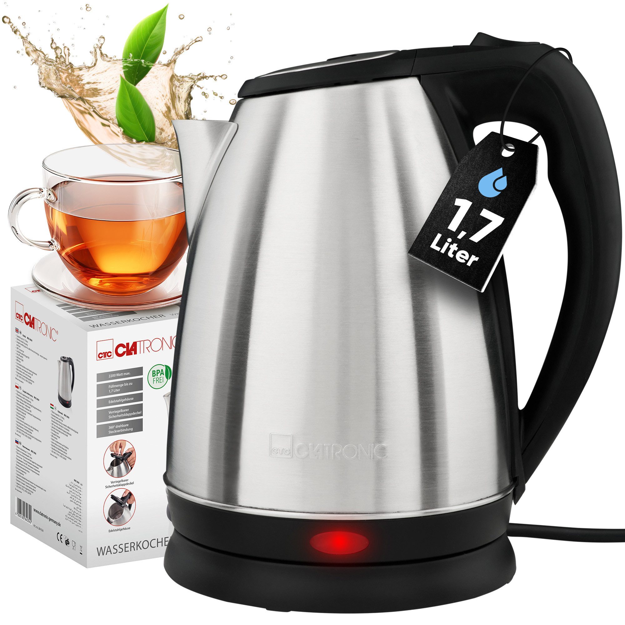 CLATRONIC Елктрочайники WKS 3830, Елктрочайники Edelstahl 1,7L, BPA frei, 2200W