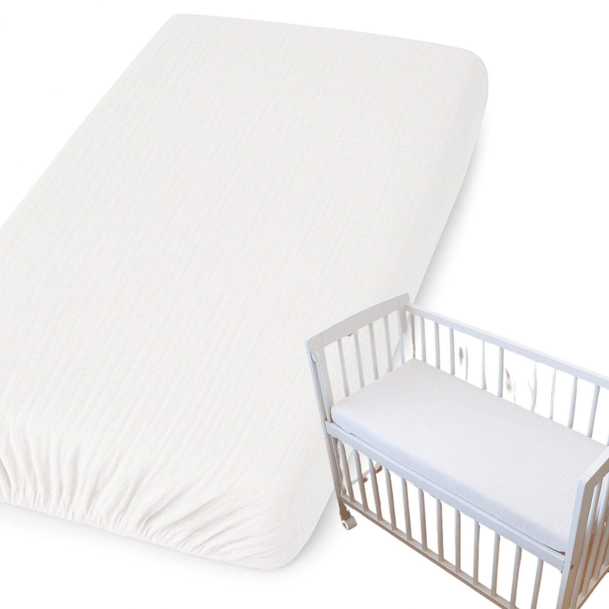 BabyLux Spannbettlaken für Beistellbett 50x90 cm Musselin Bettlaken mit Gummizug, Gummizug: Ja, 50x90_Musselin_Weiß