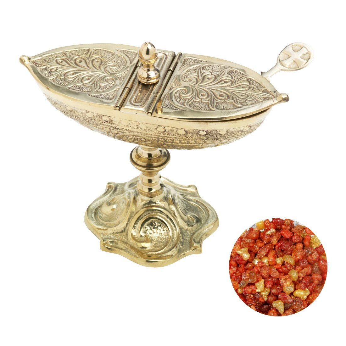 NKlaus Räucherstövchen 3tlg Set Weihrauchschiffchen mit Löffel 100g Salomo