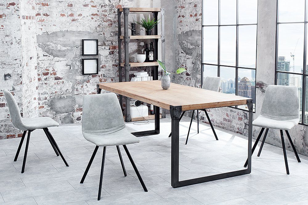 riess-ambiente Esszimmerstuhl AMSTERDAM CHAIR stone grau / schwarz, Esszimmer · Microfaser · Metall · Retro Design