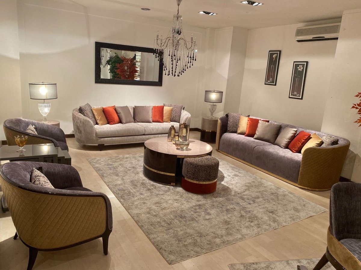 Casa Padrino Sofa Luxus Luxus Sofa Sofa - Wohnzimmer - / - Lila Möbel Sofa / Dunkelbraun Beige Hotel / Gold