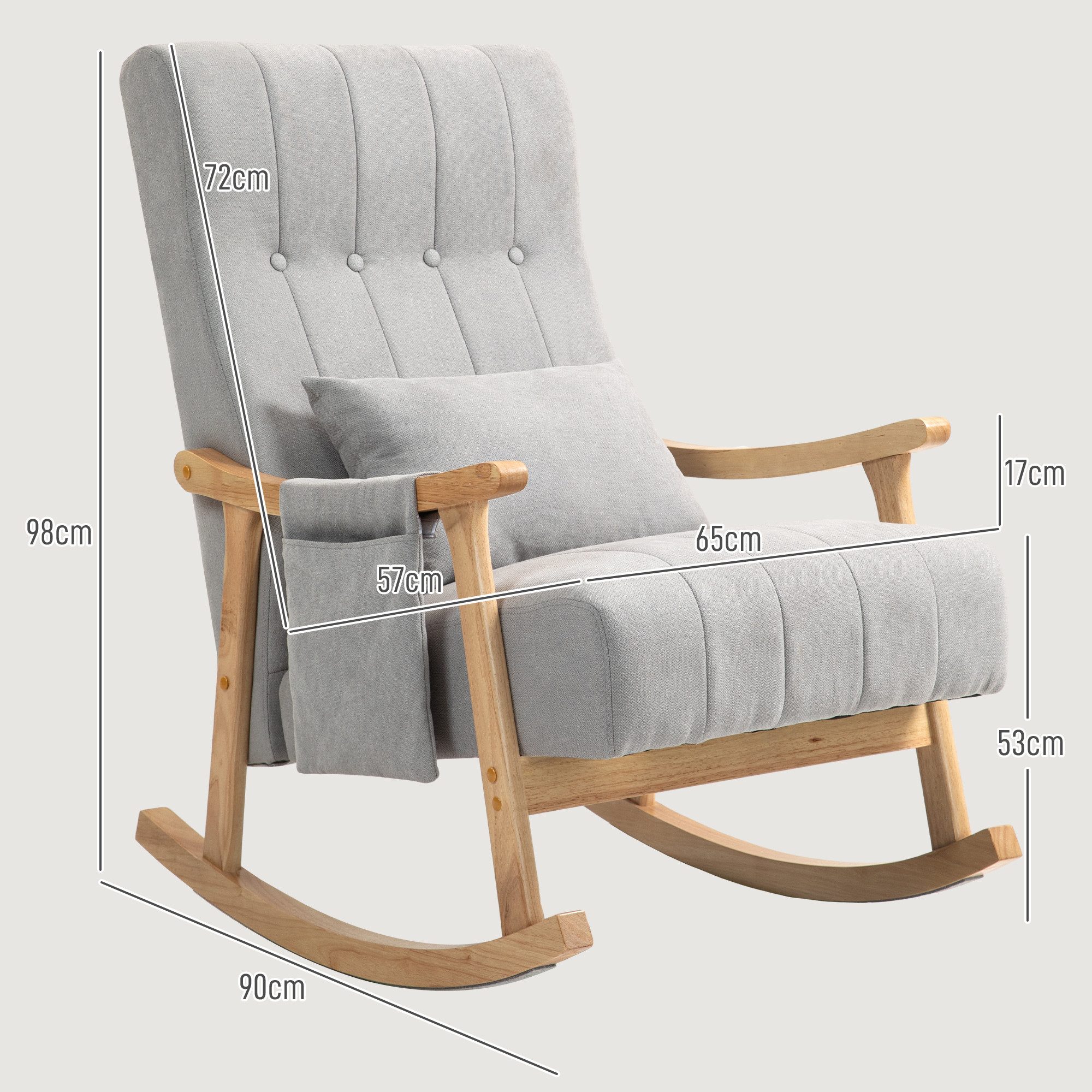 HOMCOM Schaukelstuhl (Relaxsessel, 1 St), für Wohnzimmer, Schlafzimmer, Grau