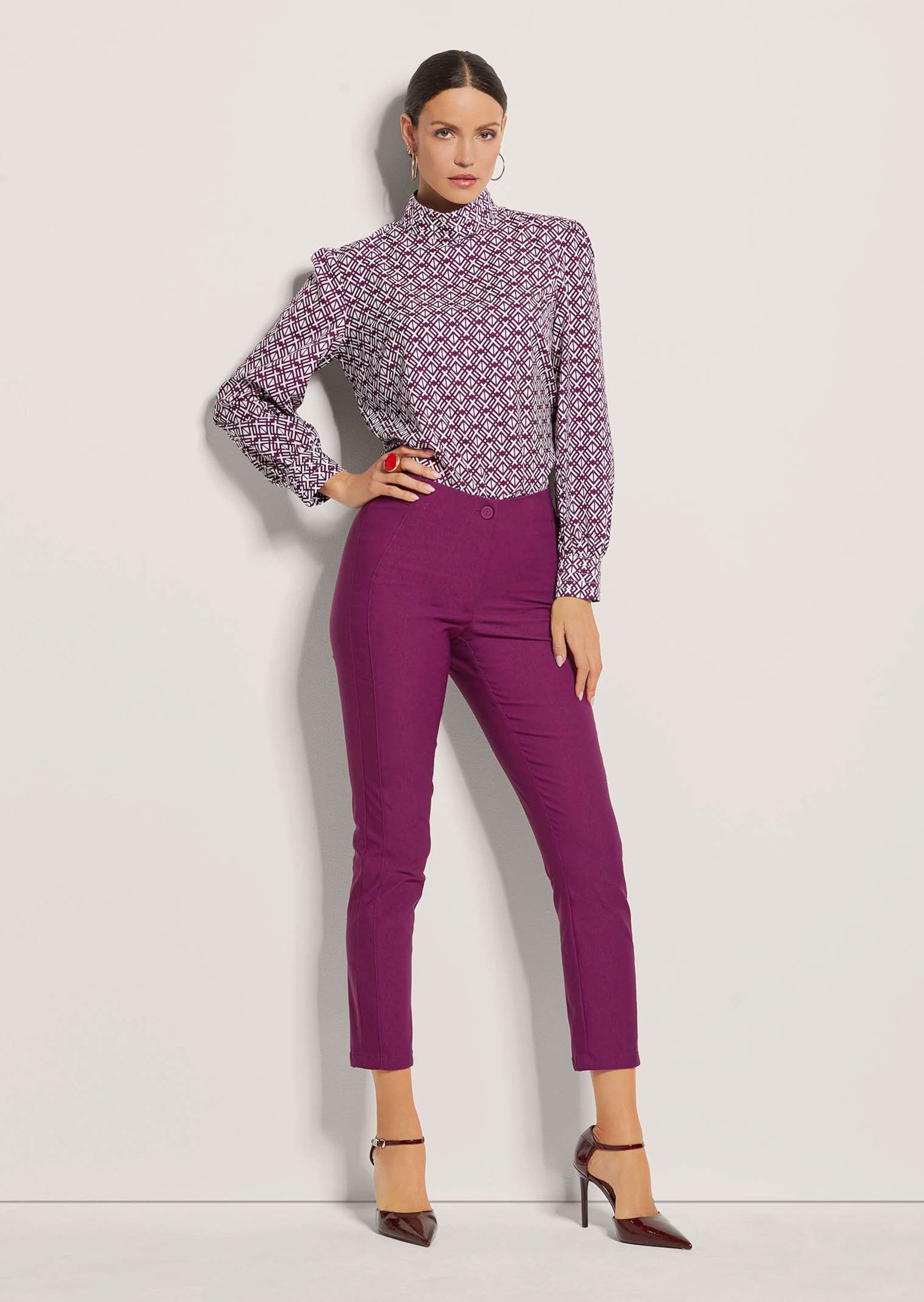 MADELEINE Stoffhose Schlanke Stretch-Hose mit Vichy-Karo Stoffhose in Knöchellänge und ohne Taschen