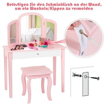 COSTWAY Schminktisch Kinder, mit Spiegel & Hocker, holz