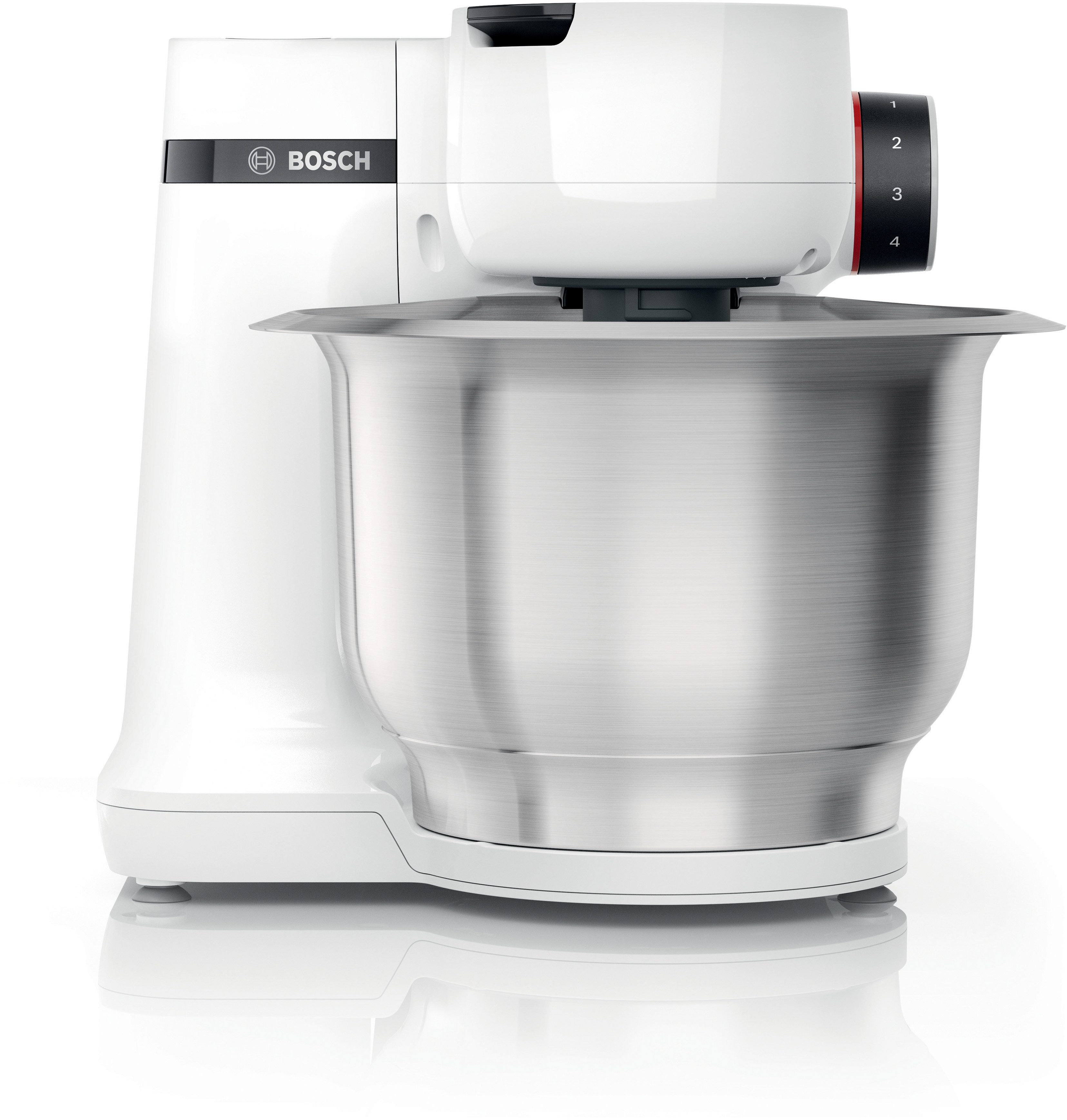 BOSCH Küchenmaschine Serie 2 MUM2SAW01, Kunststoffschüssel, Durchlaufschnitzler, 700 W, 3,8 l Schüssel, Durchlaufschnitzler, 3 Reibescheiben, Patisserieset Edel – Bild 3 von 5