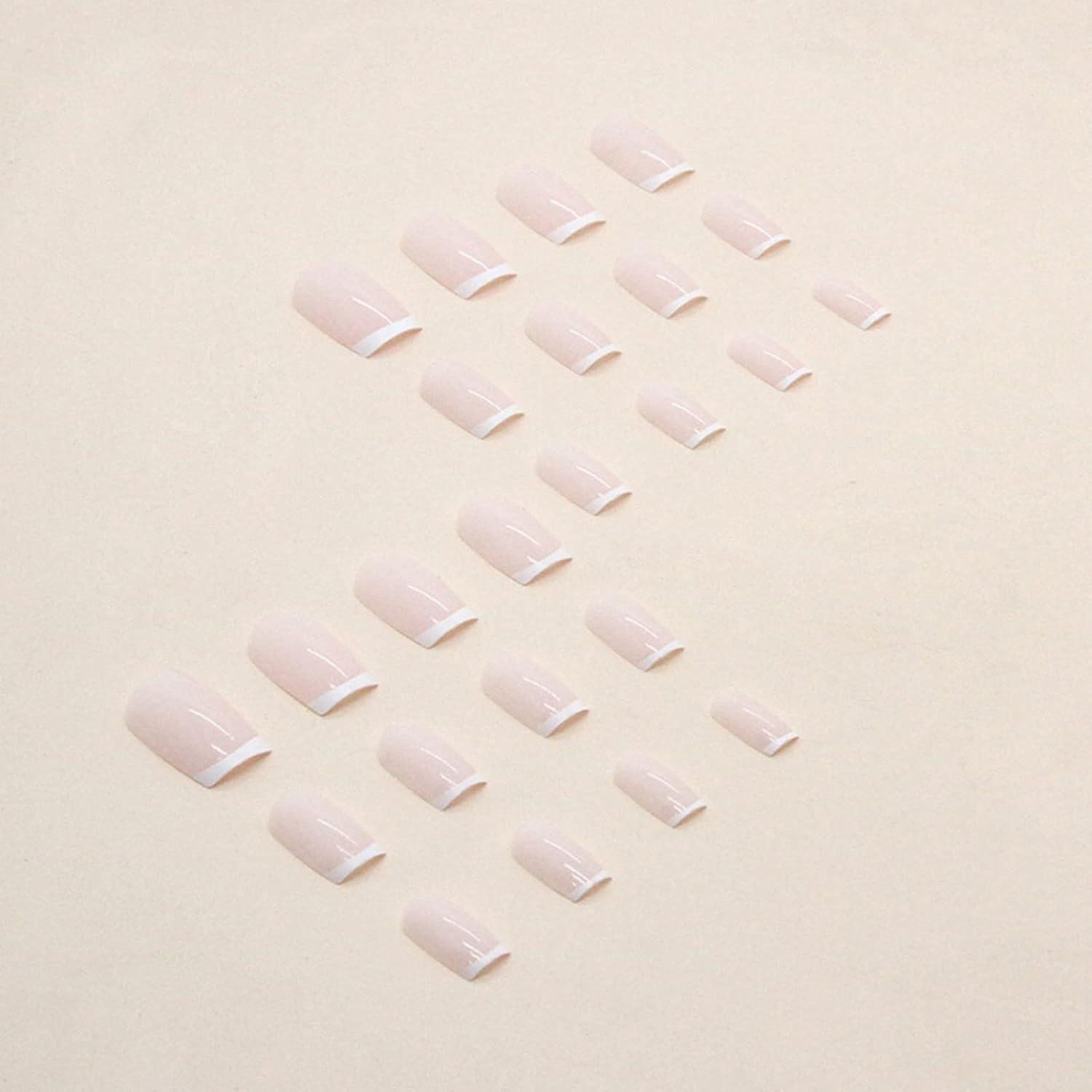 LuxusKollektion Kunstfingernägel Künstliche Nägel 24 Weiß French Eckig Glossy 12Milky&square4