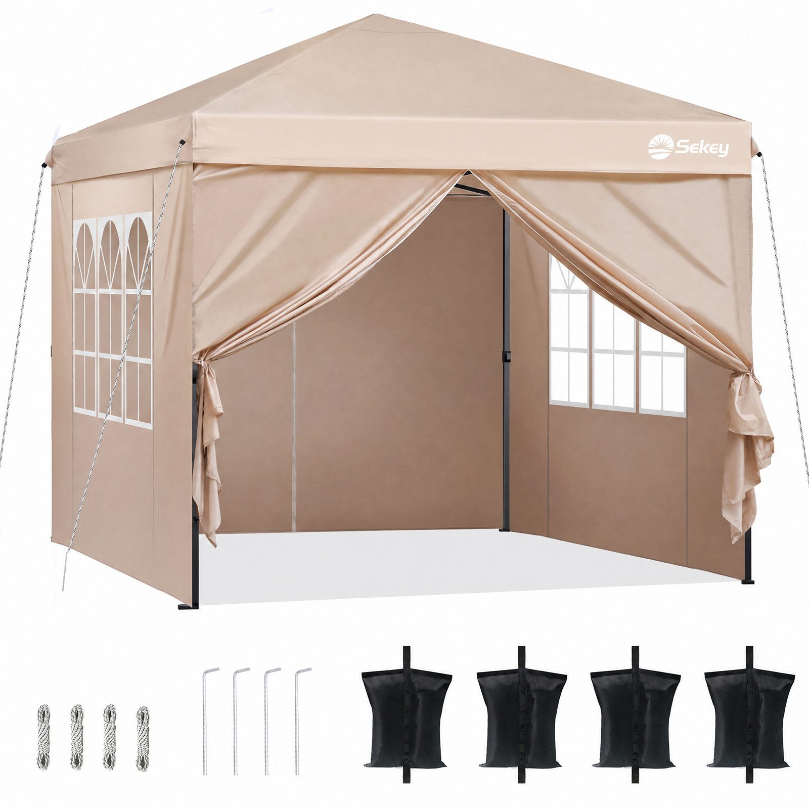 Sekey Faltpavillon 2x2/3x3/3x6 m, Gartenpavillon mit 4 Seitenteilen Partyzelt Wasserdicht, mit 4 Seitenteilen, Gartenpavillon 3 x 3 winterfest, Pavillon Pop Up Partyzelt, für Garten