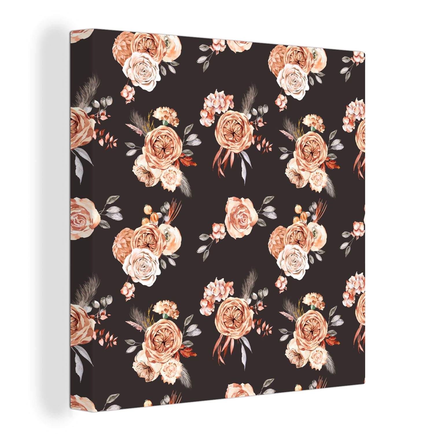OneMillionCanvasses® Leinwandbild Rosen - Blumen - Schwarz, (1 St), Leinwand Bilder für Wohnzimmer Schlafzimmer