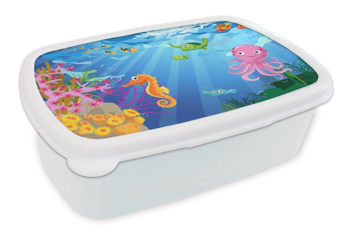 MuchoWow Lunchbox Kinder - Tiere - Wasser, Kunststoff, (2-tlg), Brotbox für Kinder und Erwachsene, Brotdose, für Jungs und Mädchen weiß