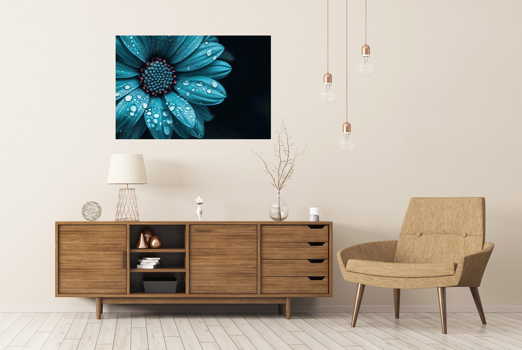 islandburner Poster, Blaue Blume mit Wassertropfen