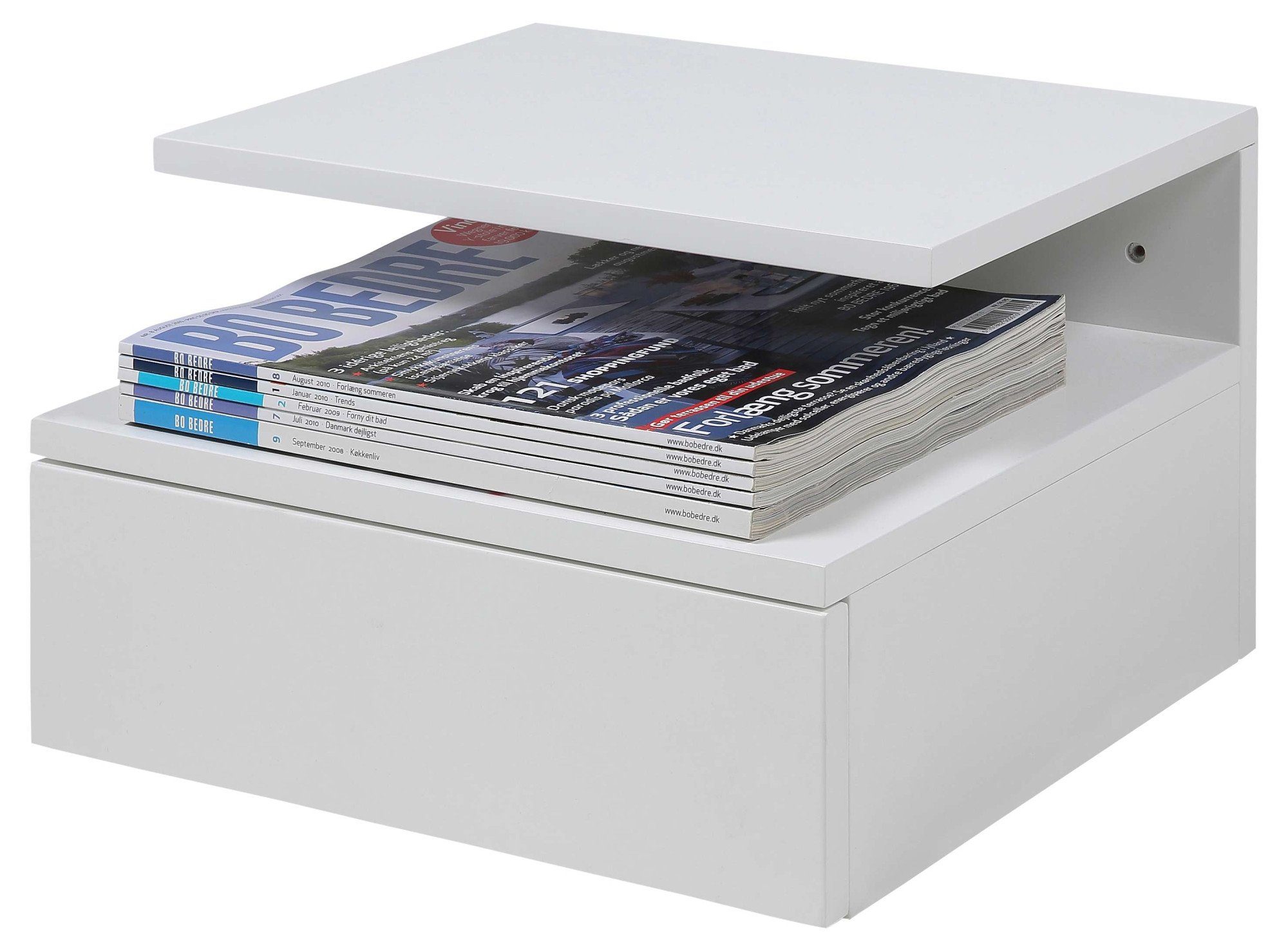 ACTONA GROUP Nachttisch Ashlan Nachtkommode, Nachtschrank, wandmontiert, 1 Schublade, 1 Fachboden, Metallschienen