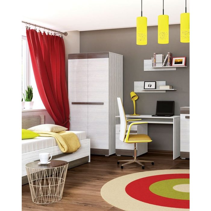 Feldmann-Wohnen Jugendzimmer-Set Blanco (Set 1 Kleiderschrank - 1 Bett - 1 Schreibtisch - 2 Wandregale)