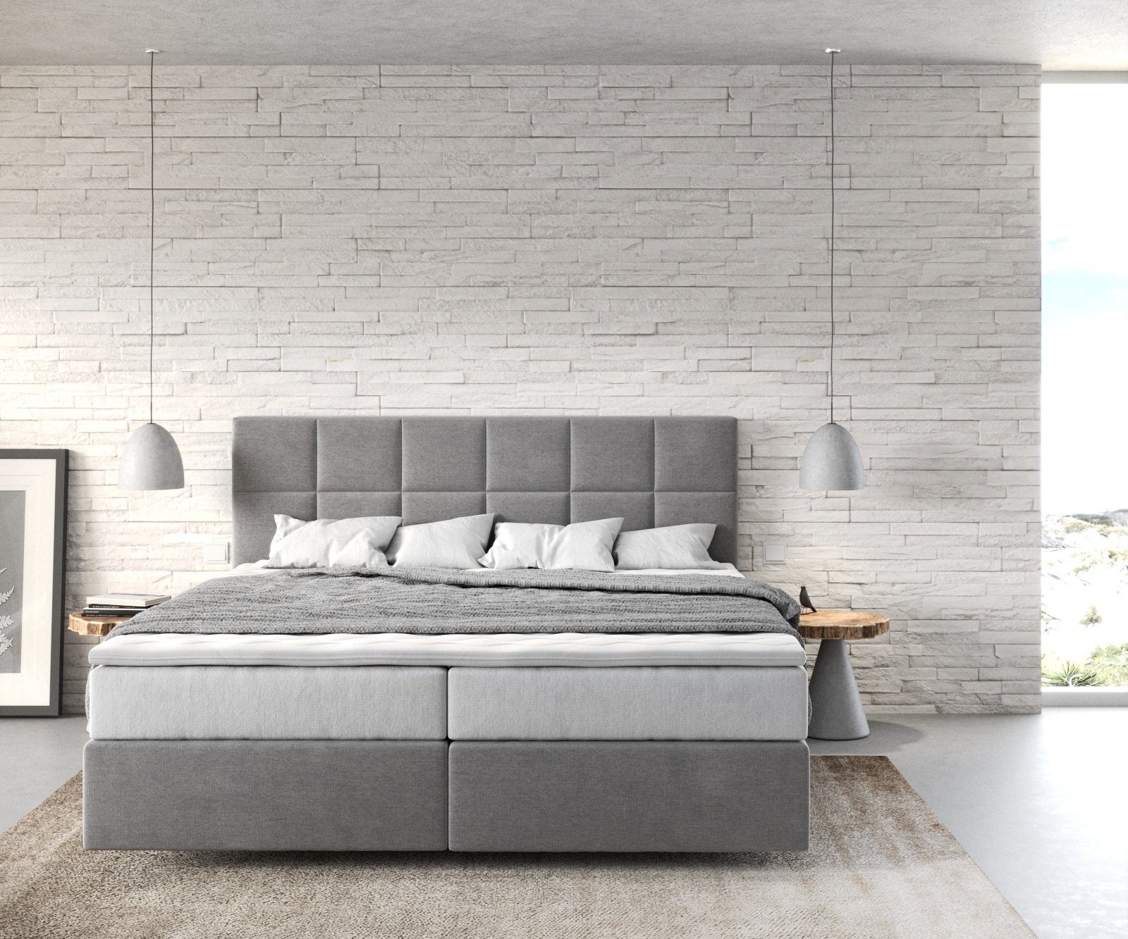 DELIFE Boxspringbett Dream-Fine, Mikrofaser Grau 180x200 günstig online kaufen