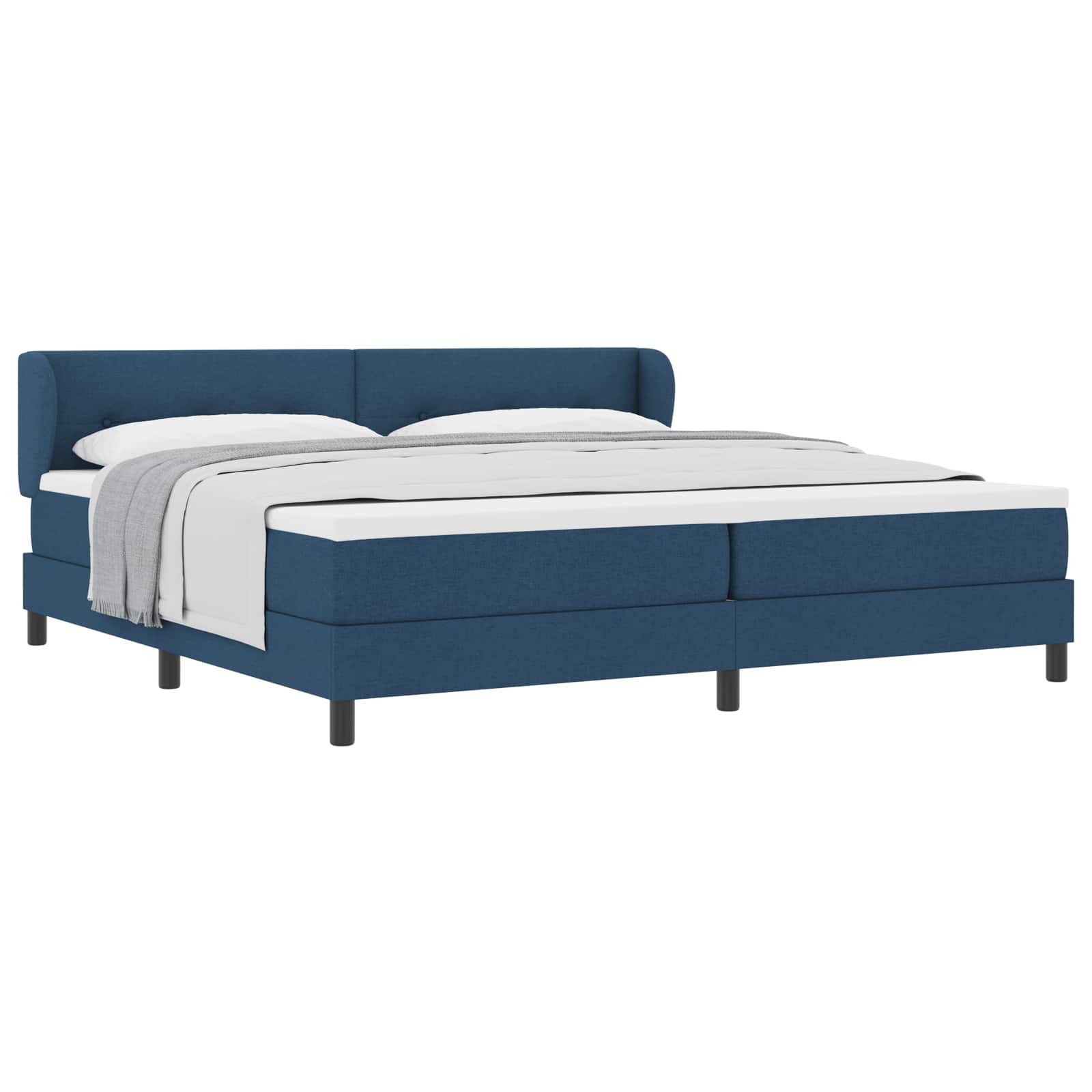Bett Boxspringbett mit Kopfteil Blau 200 x 200 cm Stoff