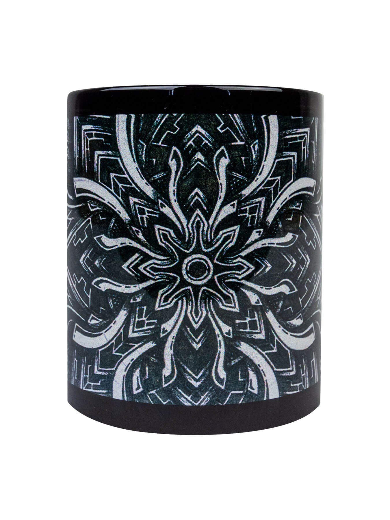 PSYWORK Tasse Fluo Cup Neon Motiv Tasse "Dark Portal", Keramik, UV-aktiv, leuchtet unter Schwarzlicht