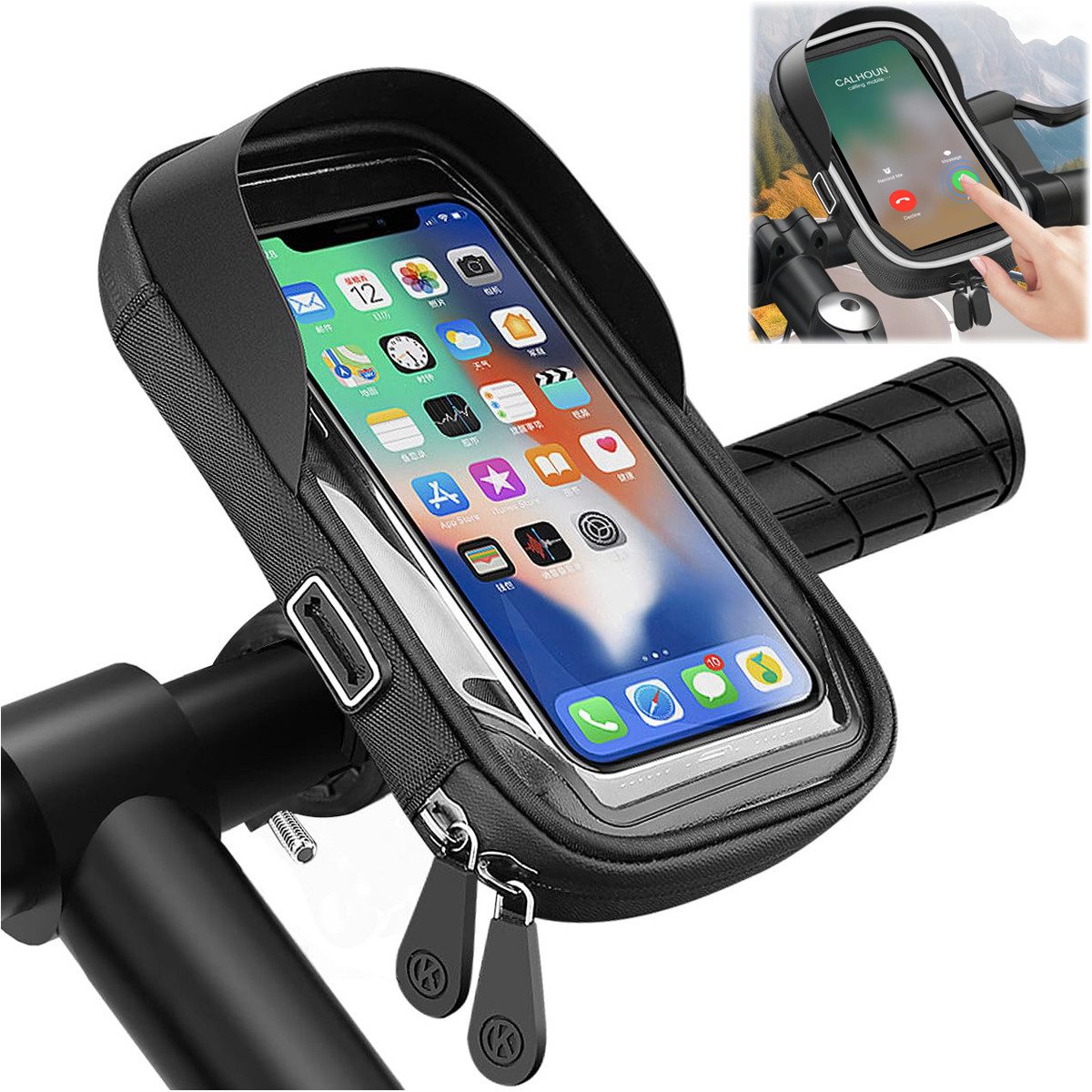 MOPUEA Smartphone-Halterung Wasserdicht Handyhalterung Handyhalter Fahrrad Lenkertasche Halter, (bis 6,4 Zoll, 1-tlg., 360° Drehbarem Fahrradhalterung Handy Halterung Fahrradlenker Tasche, Fahrradtasche mit Regenhaube für 6,4 Zoll Smartphone GPS)