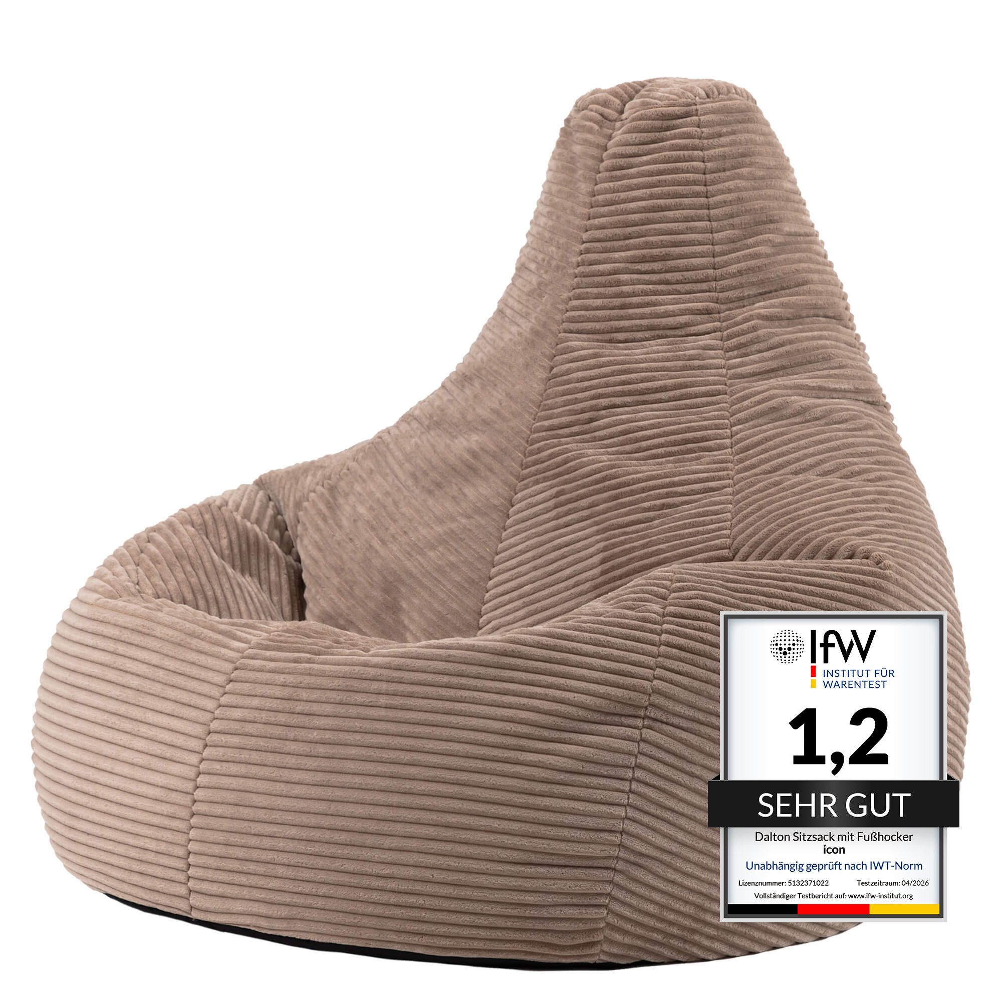 icon Sitzsack Sessel mit Rückenlehne aus Cord „Dalton“, Sitzsack XXL, Gaming Sitzsack, Made in Germany, Erwachsene & Kinder